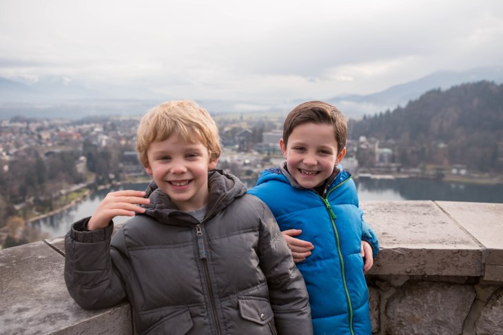 See those handsome, smiling faces?  Those are the faces of boys that didn't have to walk up to the castle, but were pleasantly surprised to be driven!  That battle was won by the parents.